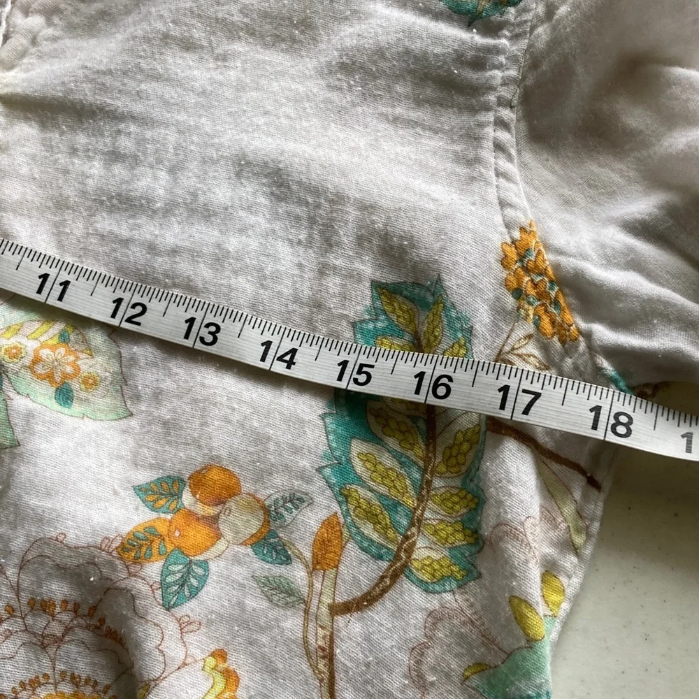 Lightweight Floral Button-Down Shirt - White with Green & Yellow Print - Picture 12 of 13